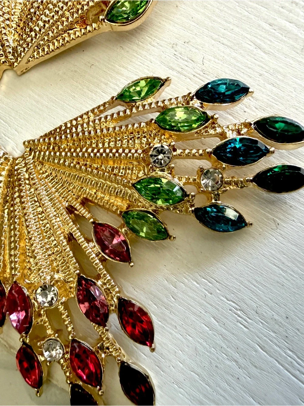 Colorful Rhinestone Starburst Fan Gold Earrings Statement Jewelry Art Deco NEW